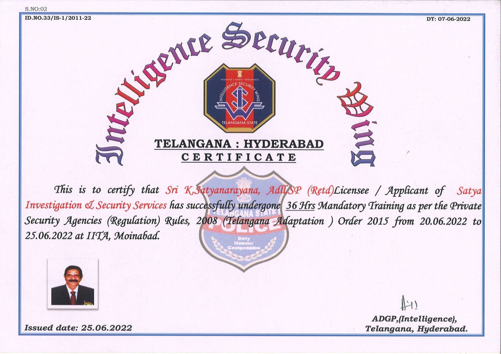 Intelligence Security Training Certificate